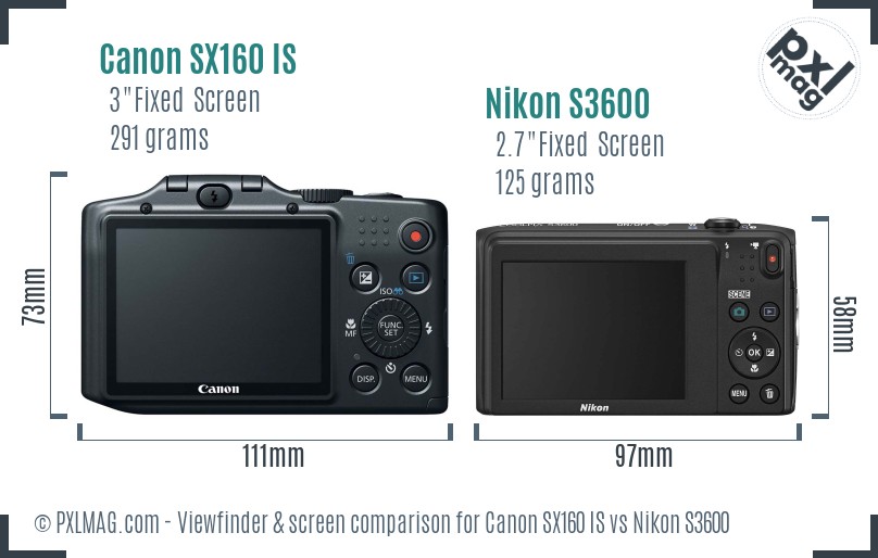 Canon SX160 IS vs Nikon S3600 Screen and Viewfinder comparison