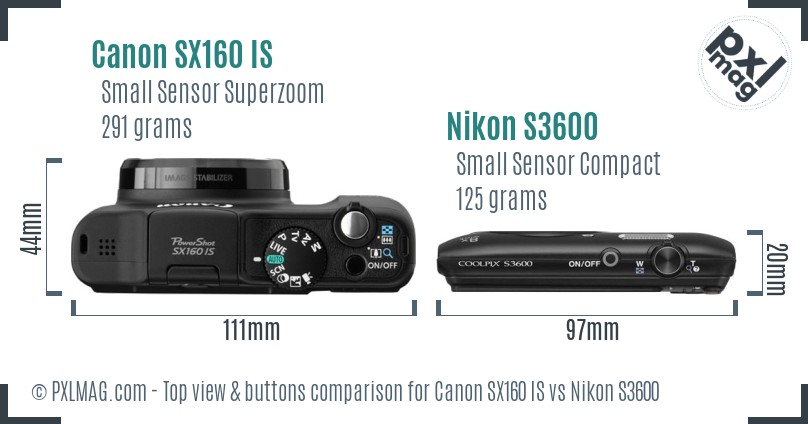 Canon SX160 IS vs Nikon S3600 top view buttons comparison