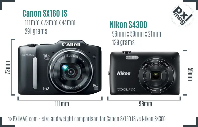 Canon SX160 IS vs Nikon S4300 size comparison Canon SX160 IS vs Nikon S4300 size comparison