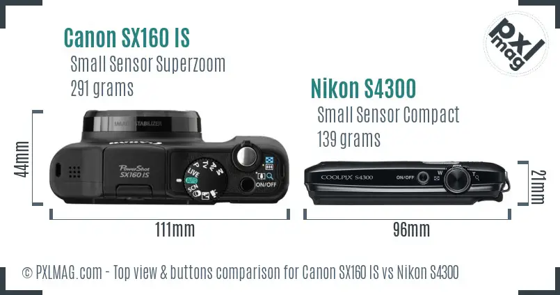 Canon SX160 IS vs Nikon S4300 top view buttons comparison Canon SX160 IS vs Nikon S4300 top view buttons comparison
