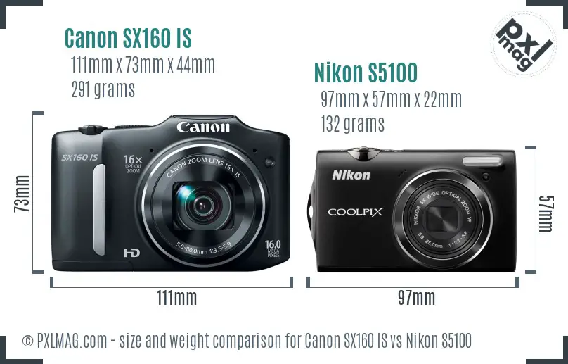 Canon SX160 IS vs Nikon S5100 size comparison Canon SX160 IS vs Nikon S5100 size comparison