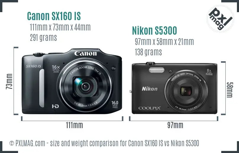 Canon SX160 IS vs Nikon S5300 size comparison