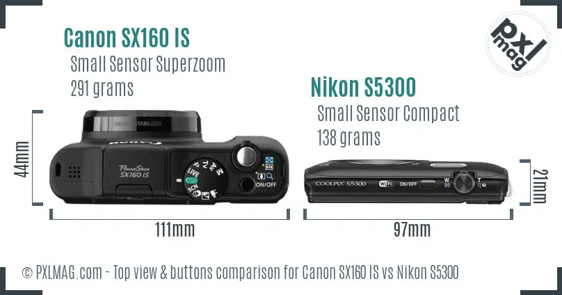 Canon SX160 IS vs Nikon S5300 top view buttons comparison