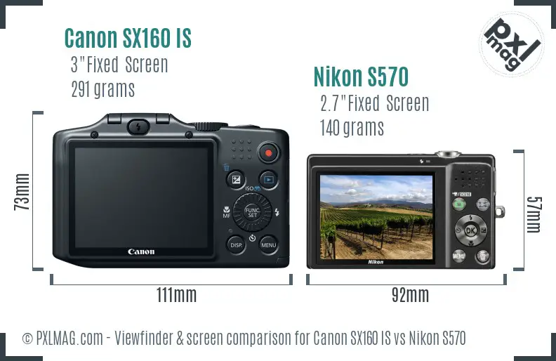 Canon SX160 IS vs Nikon S570 Screen and Viewfinder comparison