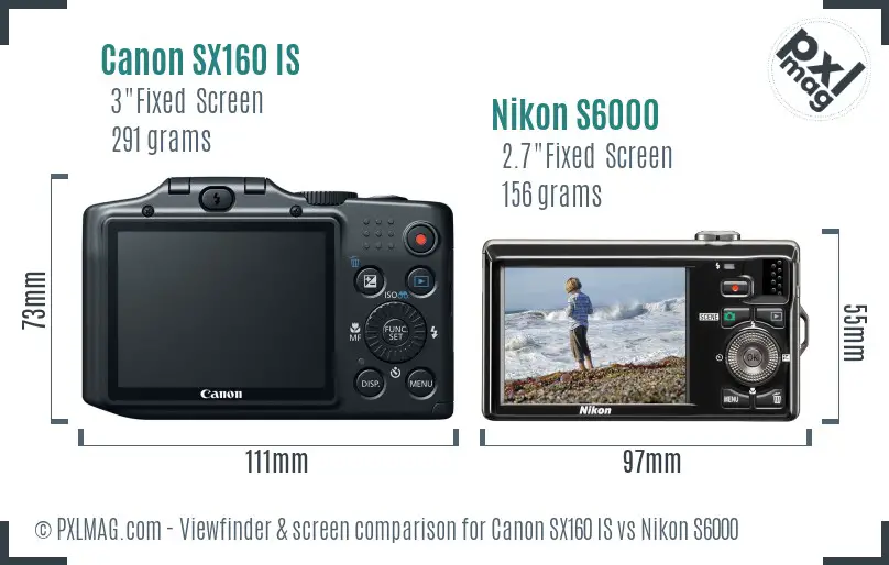Canon SX160 IS vs Nikon S6000 Screen and Viewfinder comparison