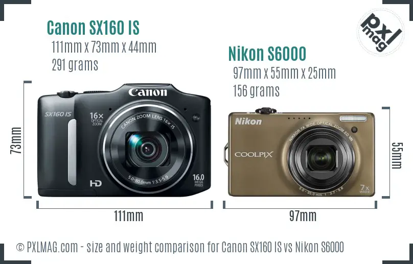 Canon SX160 IS vs Nikon S6000 size comparison
