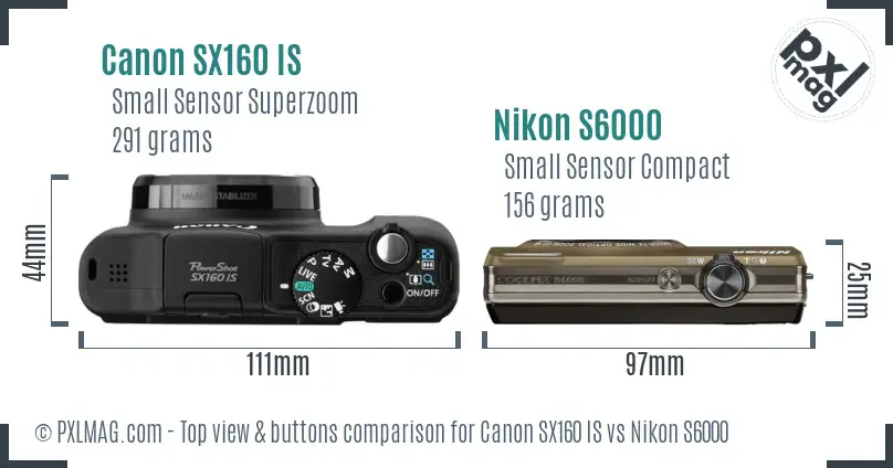 Canon SX160 IS vs Nikon S6000 top view buttons comparison