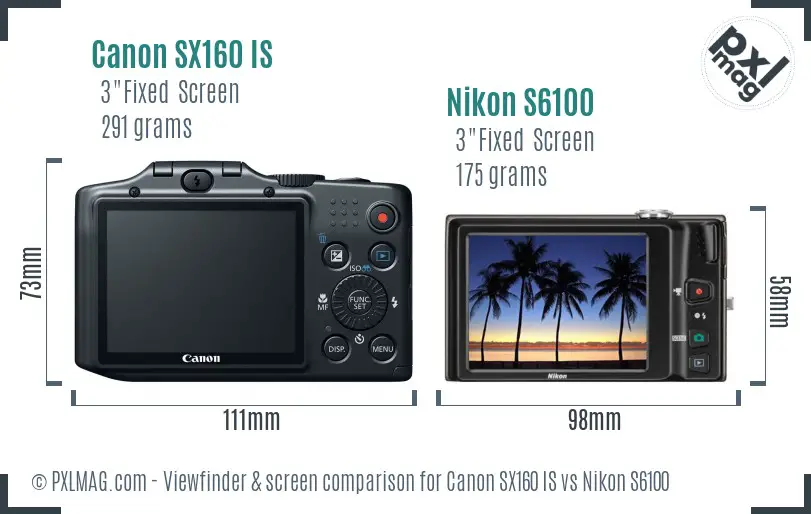 Canon SX160 IS vs Nikon S6100 Screen and Viewfinder comparison
