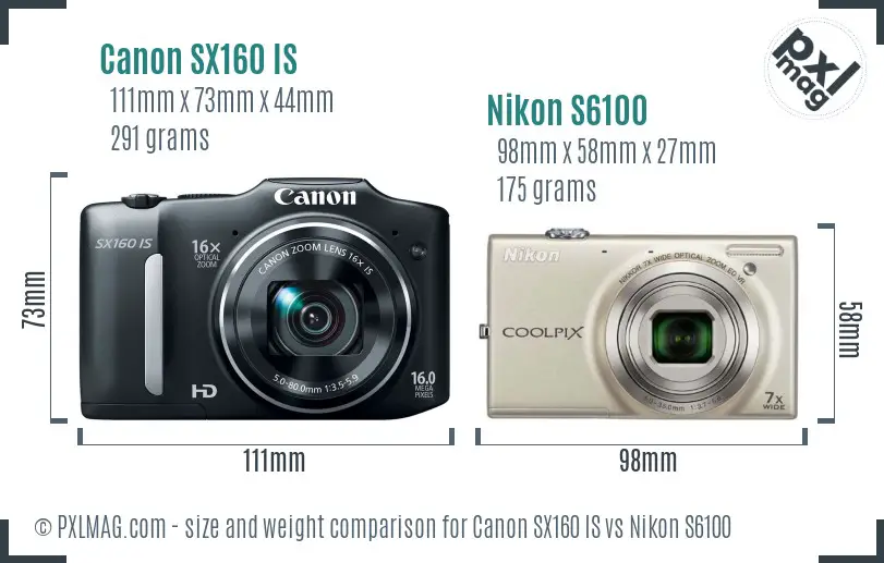 Canon SX160 IS vs Nikon S6100 size comparison