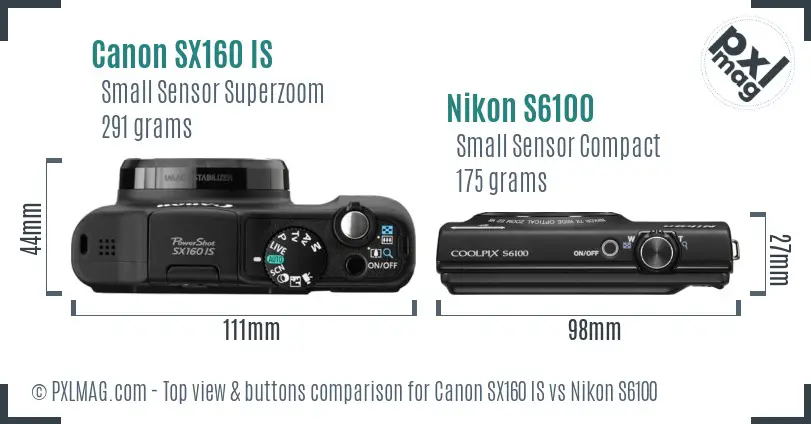 Canon SX160 IS vs Nikon S6100 top view buttons comparison
