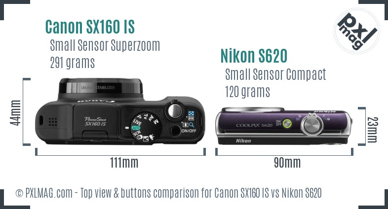Canon SX160 IS vs Nikon S620 top view buttons comparison