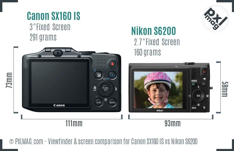 Canon SX160 IS vs Nikon S6200 Screen and Viewfinder comparison Canon SX160 IS vs Nikon S6200 Screen and Viewfinder comparison