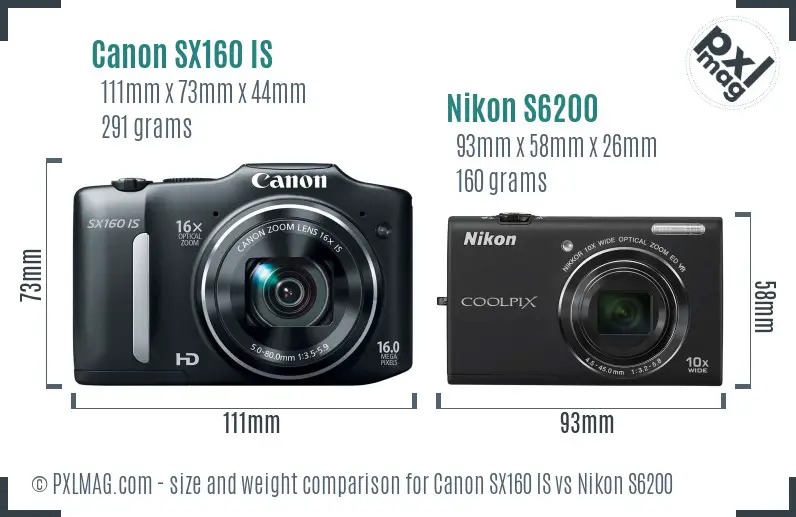 Canon SX160 IS vs Nikon S6200 size comparison Canon SX160 IS vs Nikon S6200 size comparison