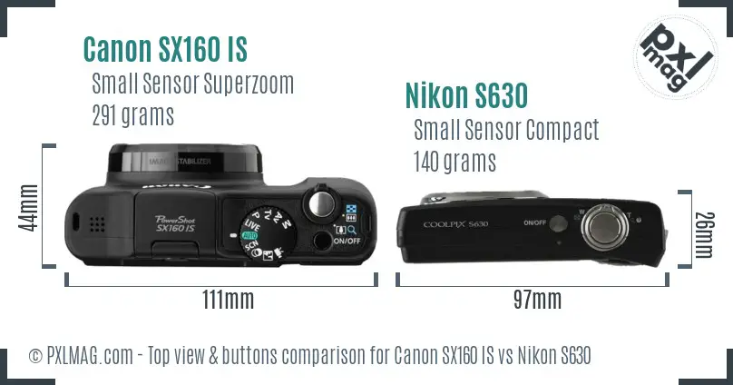 Canon SX160 IS vs Nikon S630 top view buttons comparison