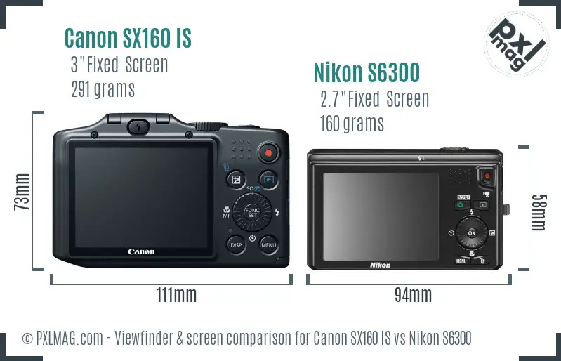Canon SX160 IS vs Nikon S6300 Screen and Viewfinder comparison