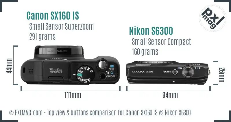 Canon SX160 IS vs Nikon S6300 top view buttons comparison