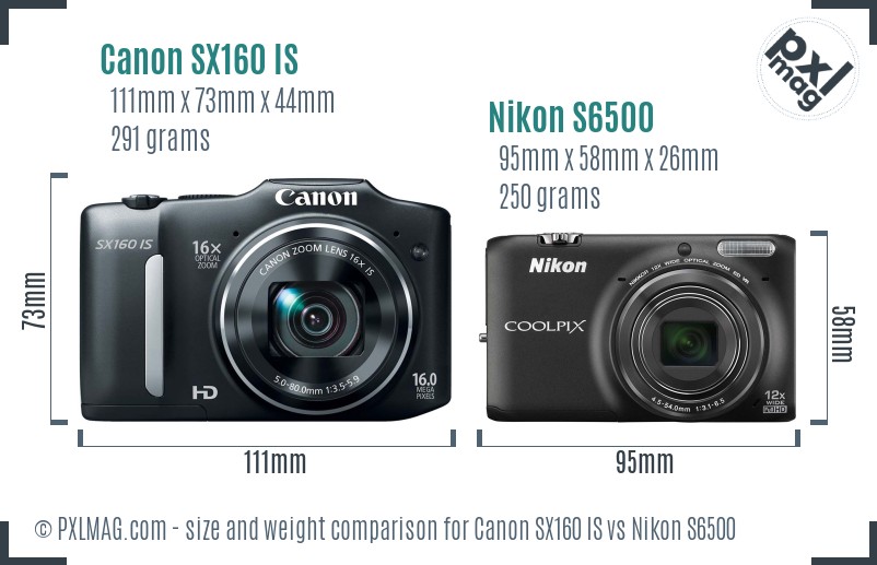 Canon SX160 IS vs Nikon S6500 size comparison Canon SX160 IS vs Nikon S6500 size comparison