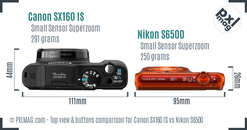 Canon SX160 IS vs Nikon S6500 top view buttons comparison