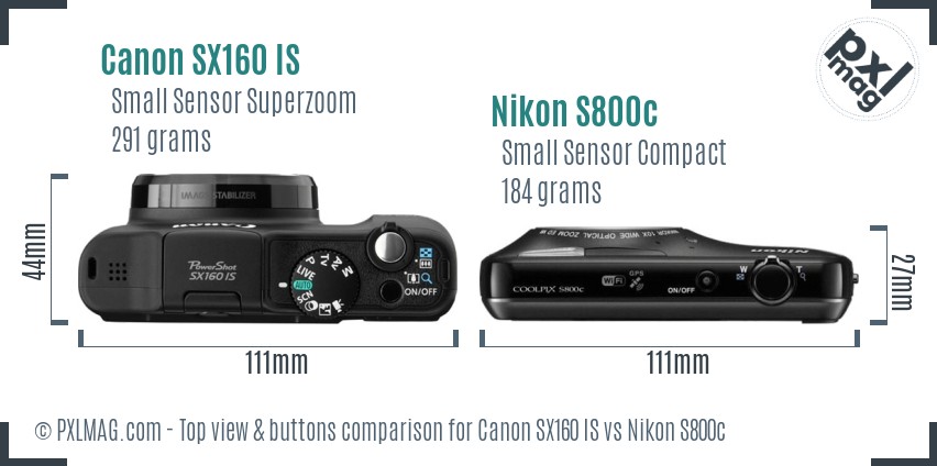 Canon SX160 IS vs Nikon S800c top view buttons comparison