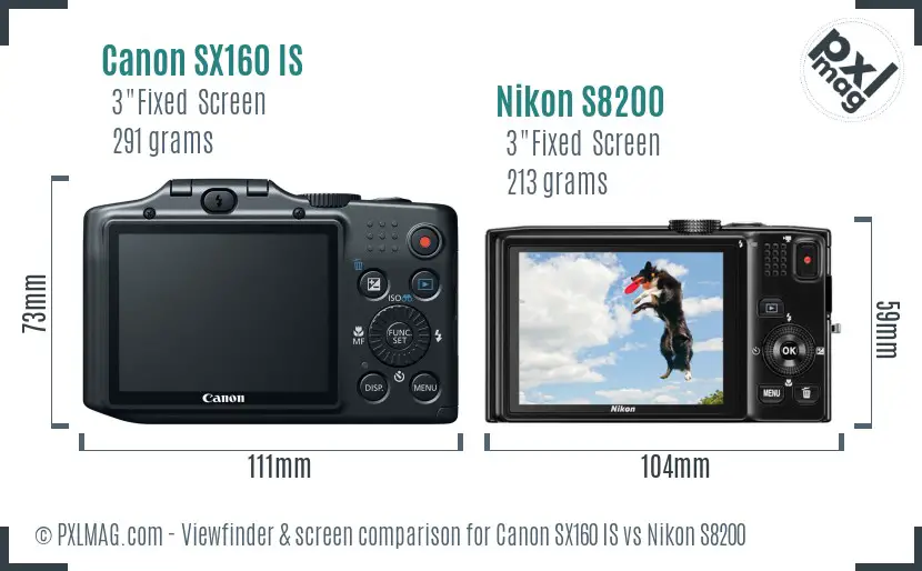 Canon SX160 IS vs Nikon S8200 Screen and Viewfinder comparison