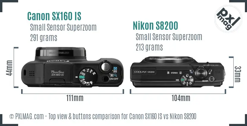 Canon SX160 IS vs Nikon S8200 top view buttons comparison