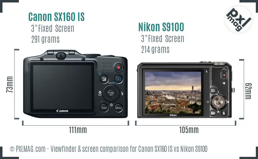 Canon SX160 IS vs Nikon S9100 Screen and Viewfinder comparison