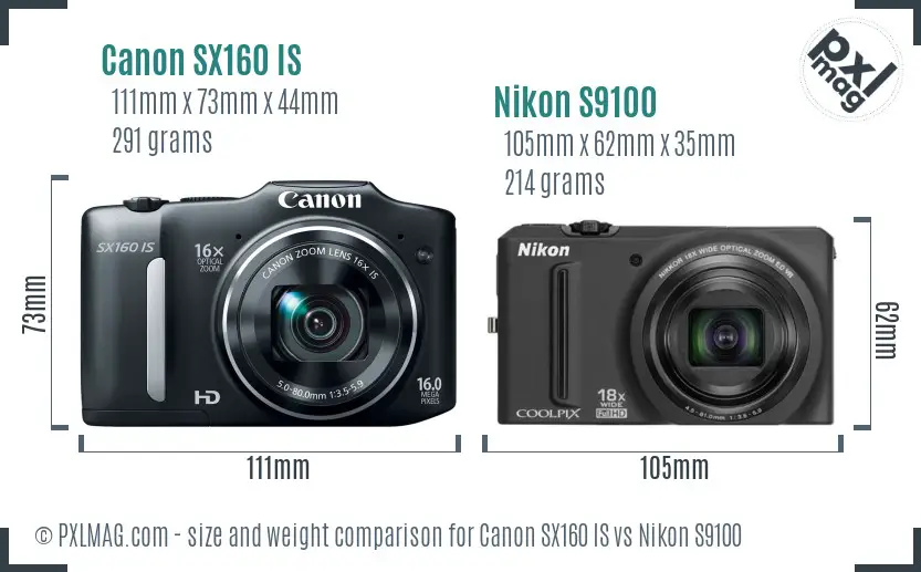 Canon SX160 IS vs Nikon S9100 size comparison