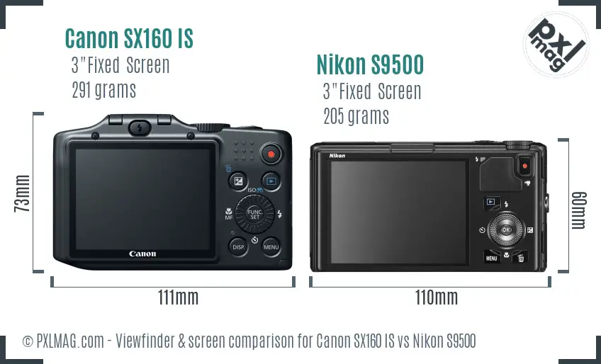 Canon SX160 IS vs Nikon S9500 Screen and Viewfinder comparison