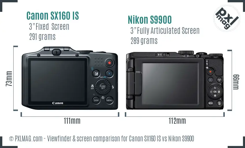 Canon SX160 IS vs Nikon S9900 Screen and Viewfinder comparison