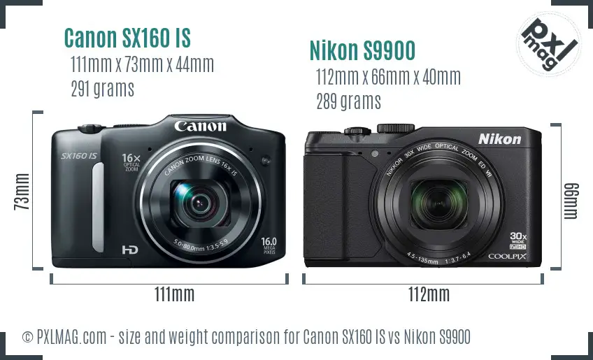 Canon SX160 IS vs Nikon S9900 size comparison Canon SX160 IS vs Nikon S9900 size comparison