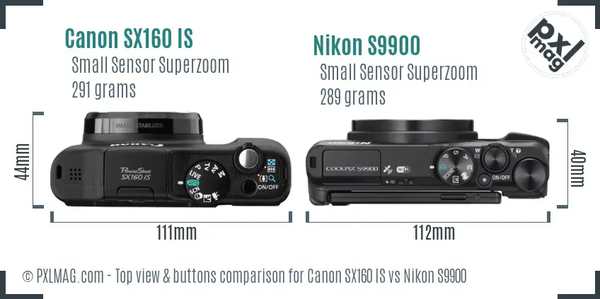 Canon SX160 IS vs Nikon S9900 top view buttons comparison