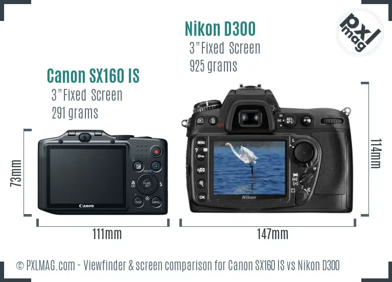Canon SX160 IS vs Nikon D300 Screen and Viewfinder comparison
