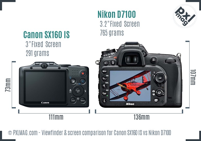 Canon SX160 IS vs Nikon D7100 Screen and Viewfinder comparison