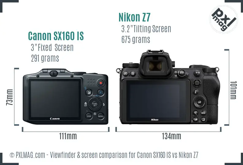 Canon SX160 IS vs Nikon Z7 Screen and Viewfinder comparison