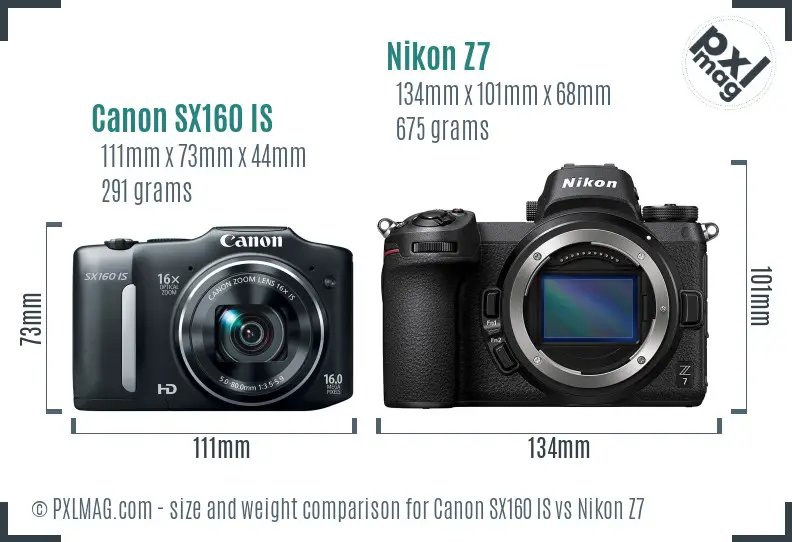 Canon SX160 IS vs Nikon Z7 size comparison