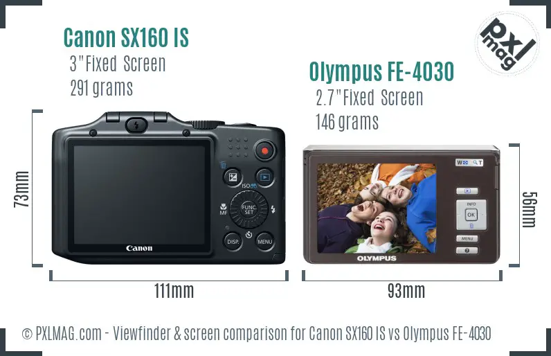 Canon SX160 IS vs Olympus FE-4030 Screen and Viewfinder comparison
