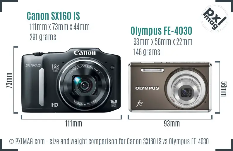 Canon SX160 IS vs Olympus FE-4030 size comparison Canon SX160 IS vs Olympus FE-4030 size comparison