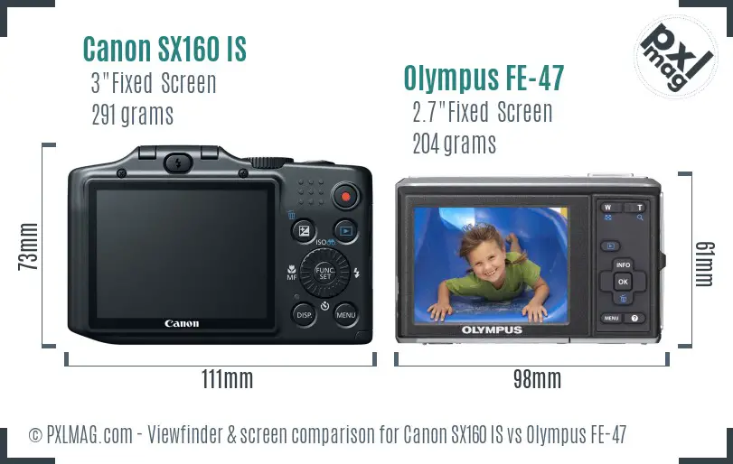 Canon SX160 IS vs Olympus FE-47 Screen and Viewfinder comparison