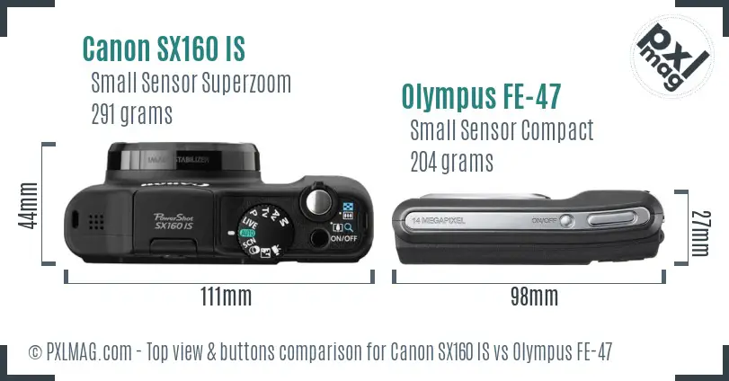 Canon SX160 IS vs Olympus FE-47 top view buttons comparison