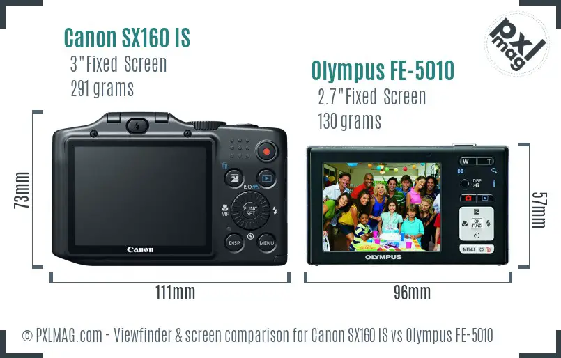 Canon SX160 IS vs Olympus FE-5010 Screen and Viewfinder comparison