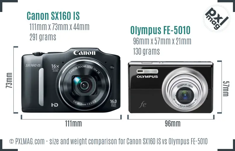 Canon SX160 IS vs Olympus FE-5010 size comparison