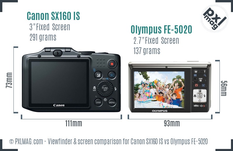 Canon SX160 IS vs Olympus FE-5020 Screen and Viewfinder comparison