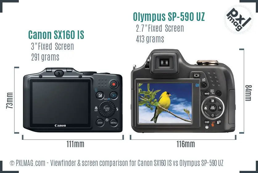 Canon SX160 IS vs Olympus SP-590 UZ Screen and Viewfinder comparison Canon SX160 IS vs Olympus SP-590 UZ Screen and Viewfinder comparison