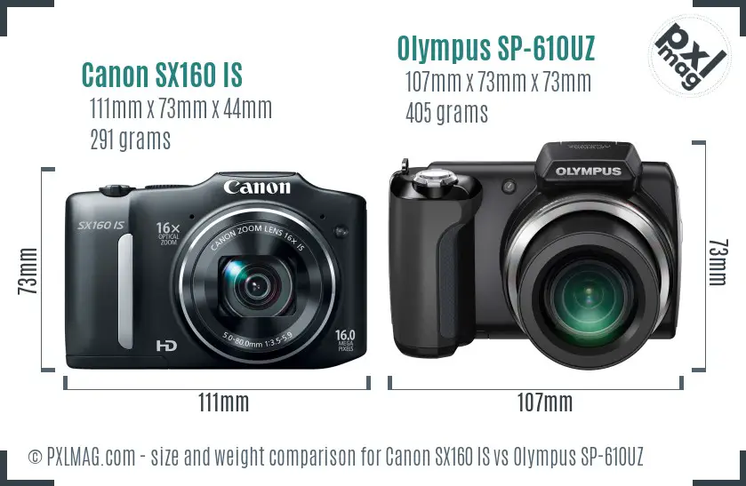 Canon SX160 IS vs Olympus SP-610UZ size comparison