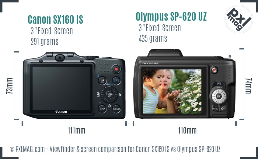 Canon SX160 IS vs Olympus SP-620 UZ Screen and Viewfinder comparison