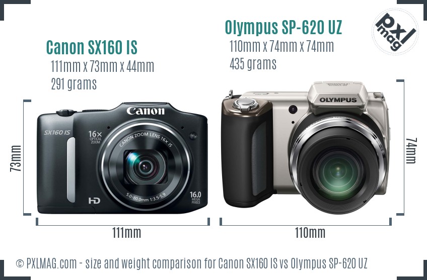 Canon SX160 IS vs Olympus SP-620 UZ size comparison Canon SX160 IS vs Olympus SP-620 UZ size comparison