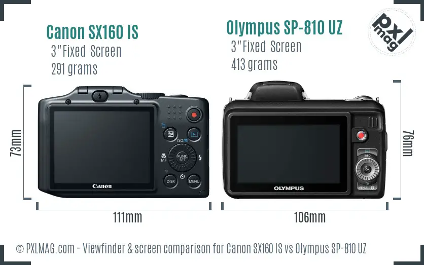 Canon SX160 IS vs Olympus SP-810 UZ Screen and Viewfinder comparison Canon SX160 IS vs Olympus SP-810 UZ Screen and Viewfinder comparison