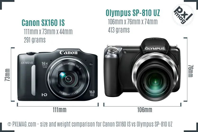 Canon SX160 IS vs Olympus SP-810 UZ size comparison Canon SX160 IS vs Olympus SP-810 UZ size comparison