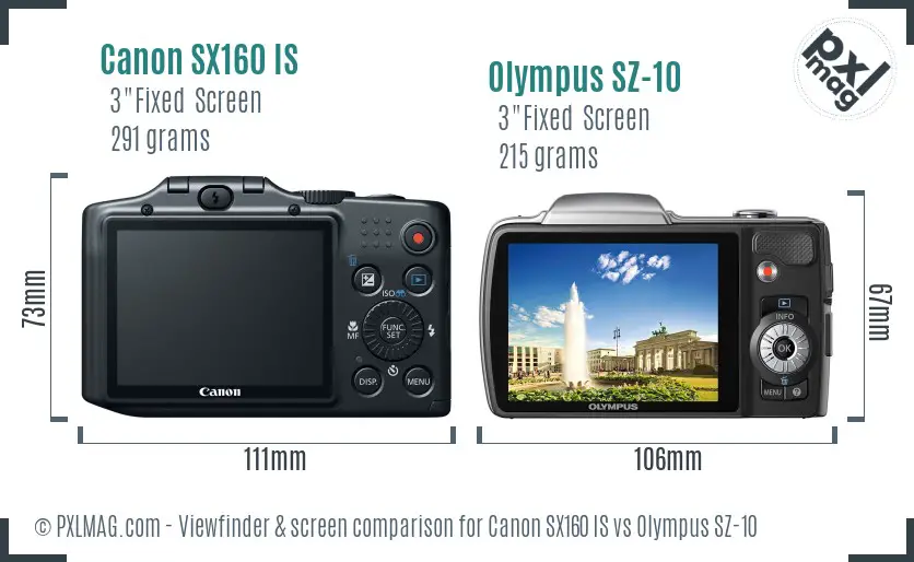 Canon SX160 IS vs Olympus SZ-10 Screen and Viewfinder comparison