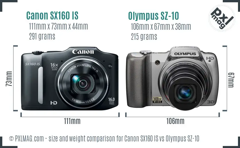 Canon SX160 IS vs Olympus SZ-10 size comparison